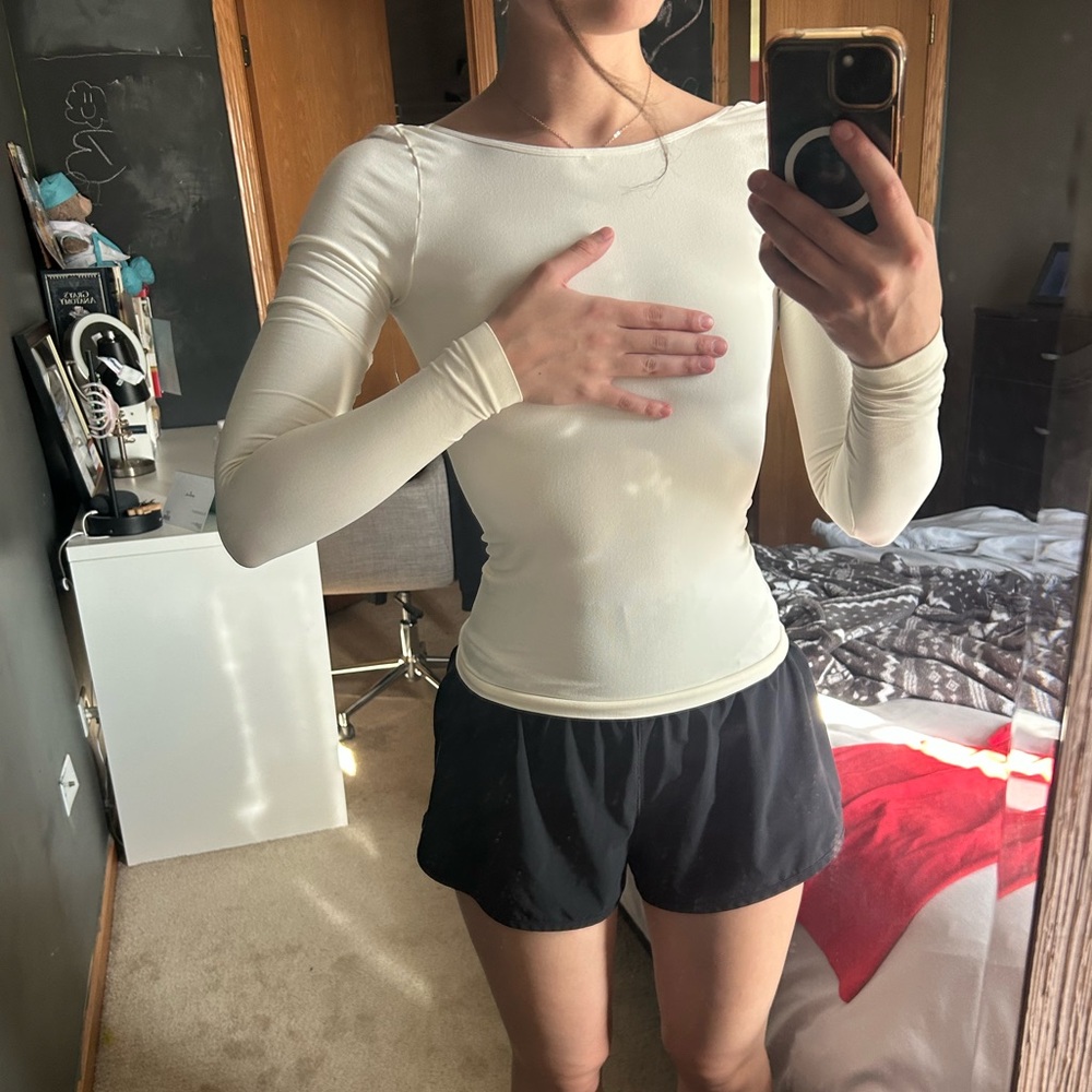 Free People Cream Backless Seamless Long Sleeve Top